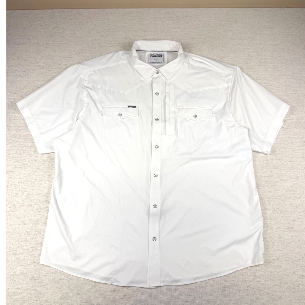 Poncho Outdoors Mens XXL White Short Sleeve Pearl Snap Western Performance Shirt